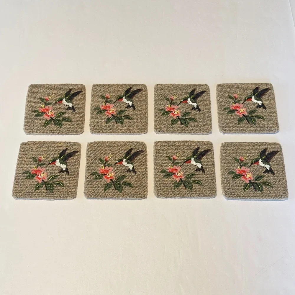 Hummingbird Carpet‎ Coasters Set of 8 Floral Tan Square 4x4 Cottagecore Chic